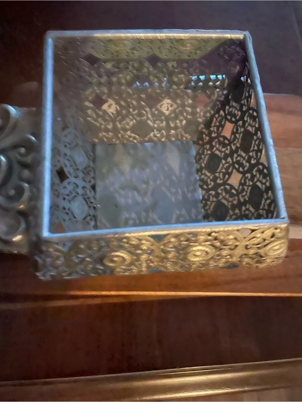 Decorative Gold Filigree Jewelry Box with Crystal Knob